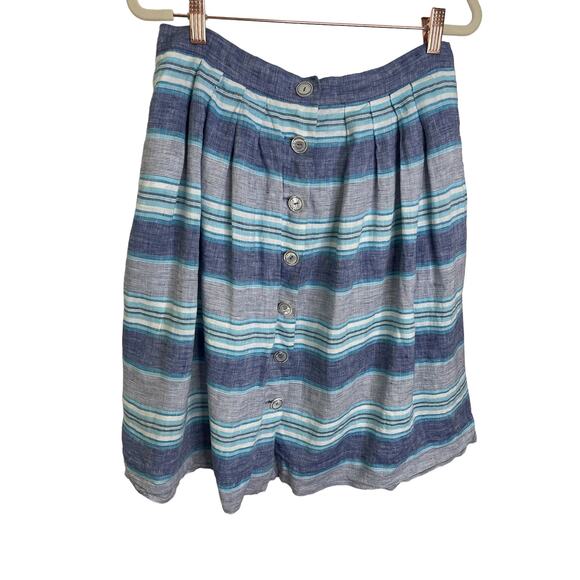 Brooks Brothers 100% Linen Striped Mini Skirt Button Front Blue White Size 8 - Picture 1 of 6